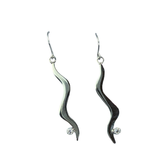 Silver and Moissanite wavy dangle earrings