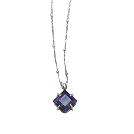 Claw set sparkle square purple stone necklace