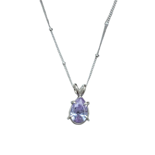 Claw set sparkle pear lilac necklace