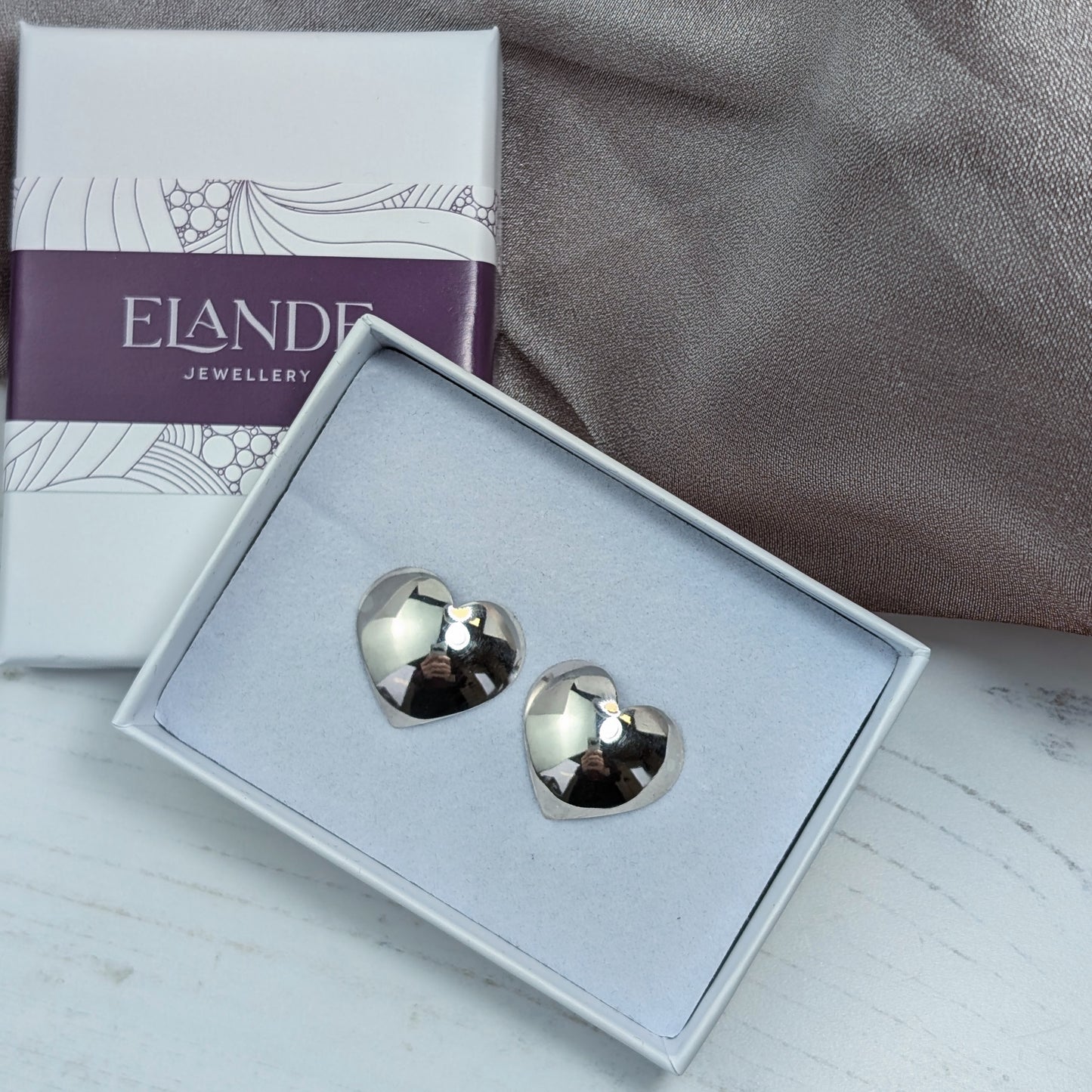 Mirror shine heart stud earrings