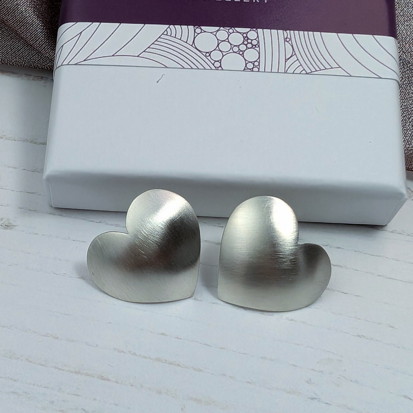 Brushed Silver Heart Stud Earrings