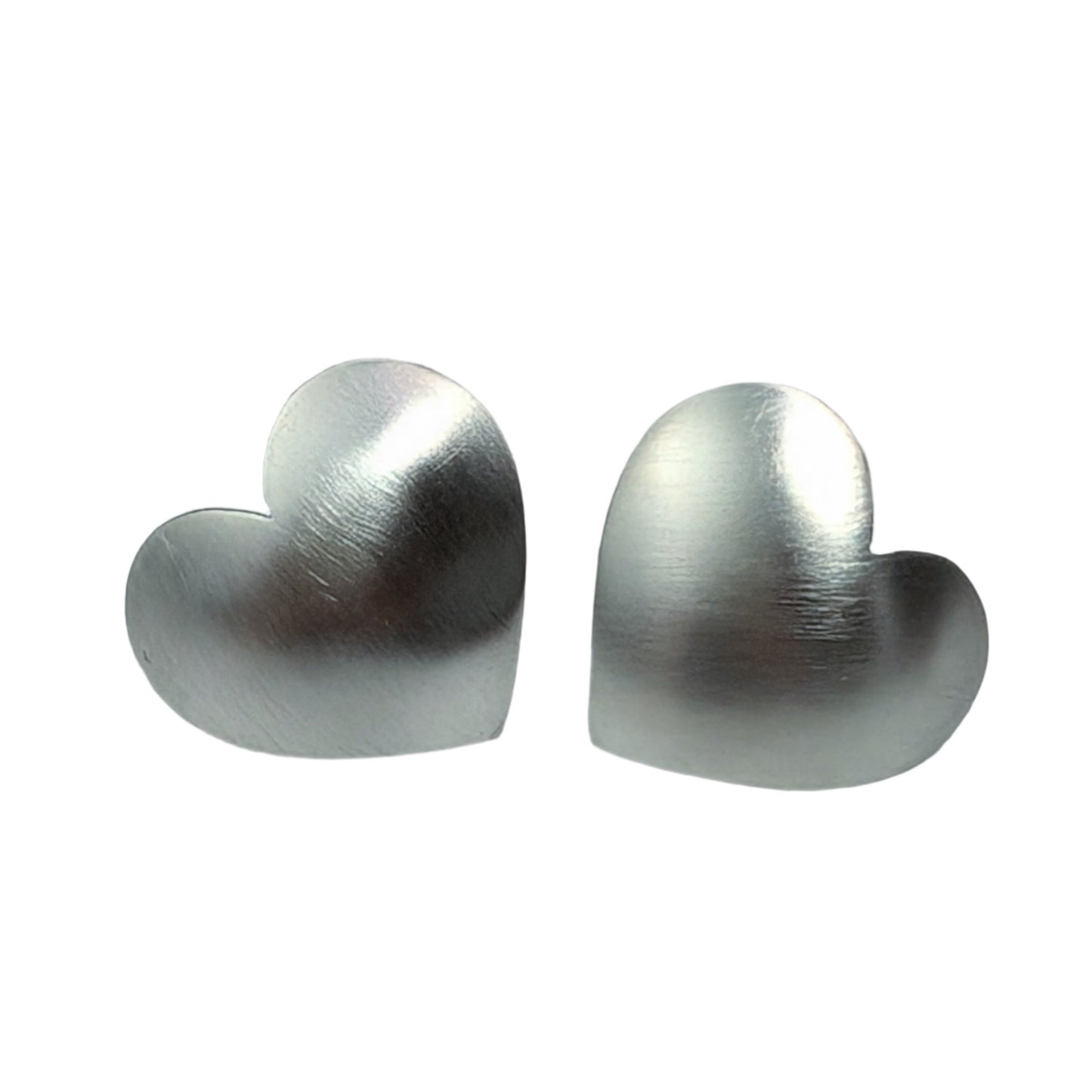 Brushed Silver Heart Stud Earrings