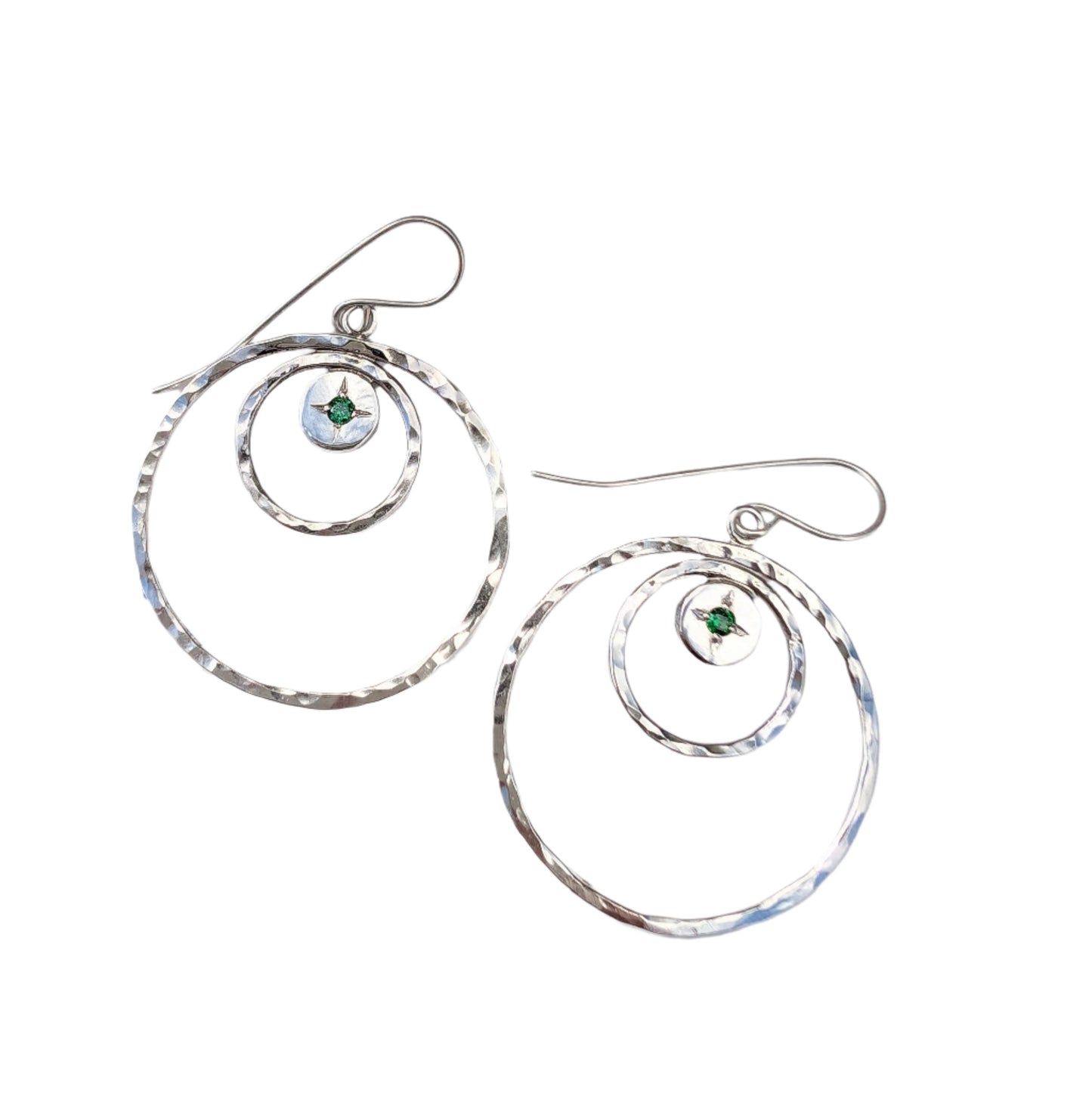 Star set double hoop drop earrings