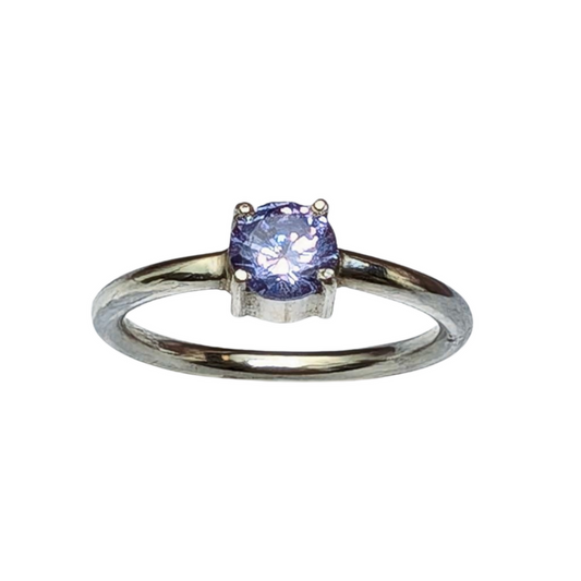 Lilac Cubic Zirconia Solitaire Silver Ring