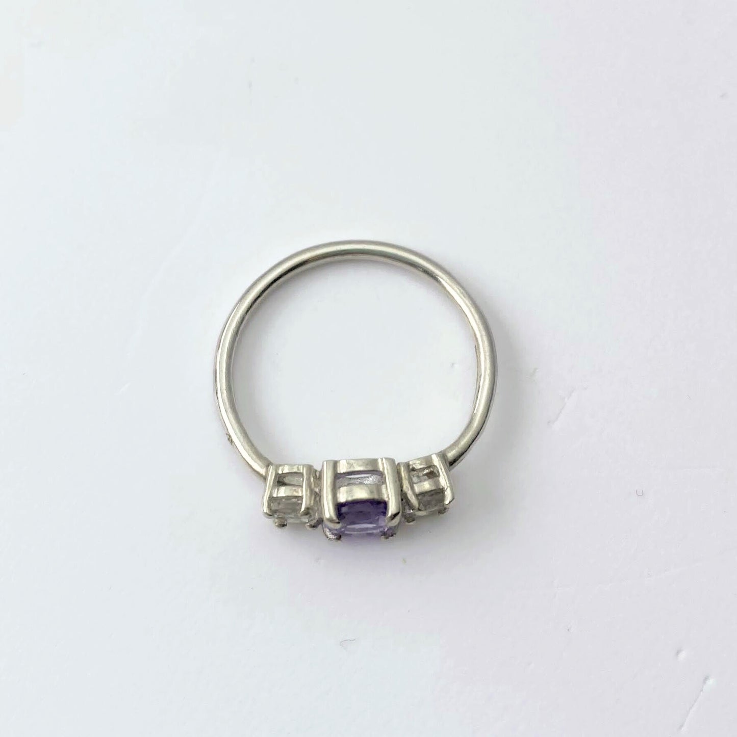 Pink Amethyst and White Topaz triple stone ring