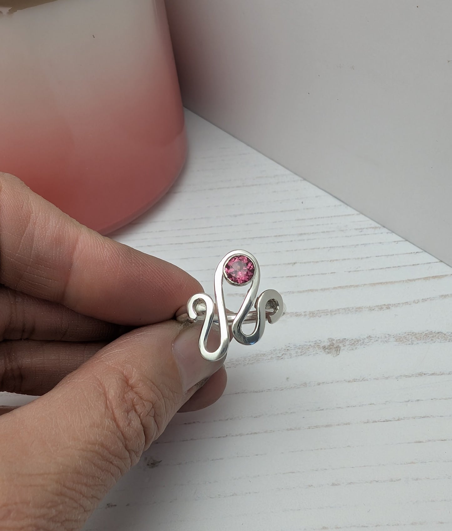 Garnet Silver Wiggle Ring