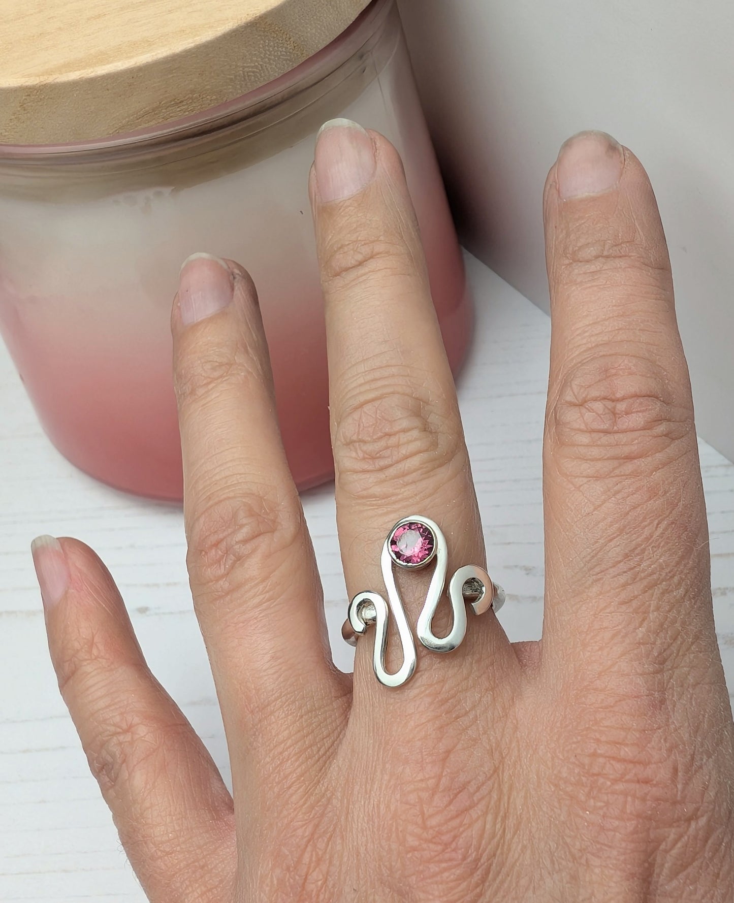 Garnet Silver Wiggle Ring