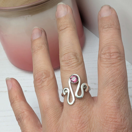 Garnet Silver Wiggle Ring