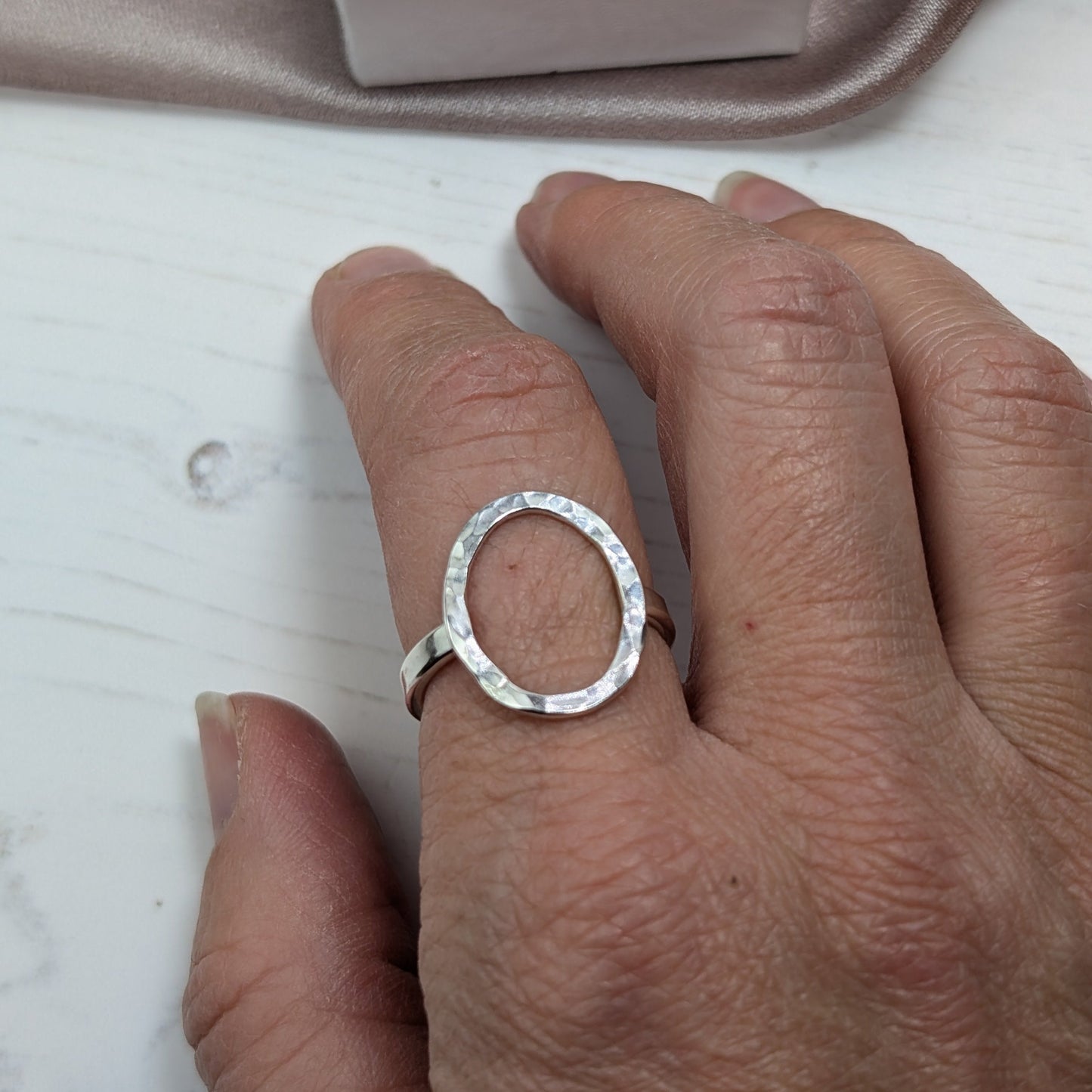 Hammered Oval Silver Ring (Large)