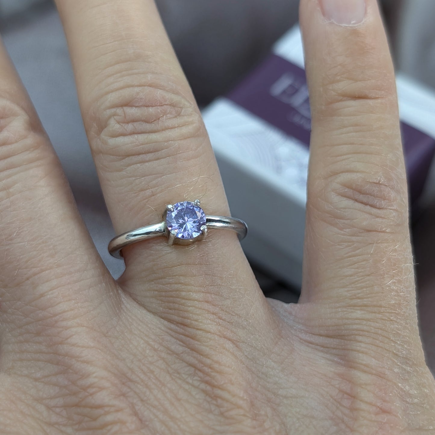 Lilac Cubic Zirconia Solitaire Silver Ring