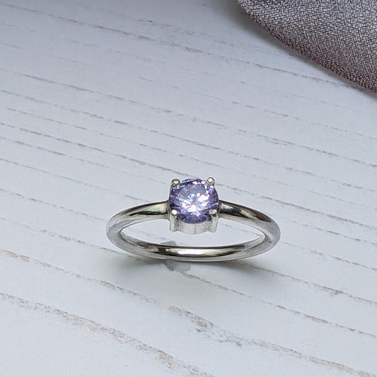 Lilac Cubic Zirconia Solitaire Silver Ring