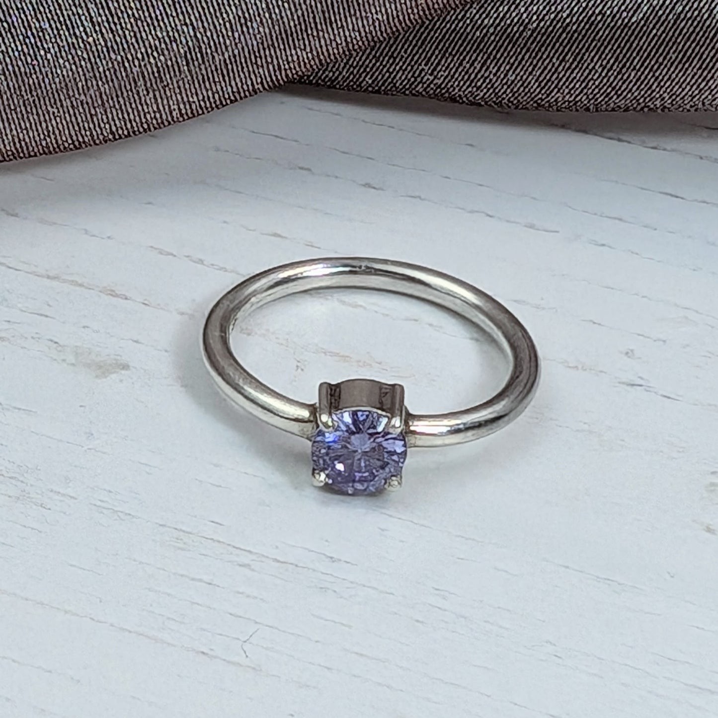 Lilac Cubic Zirconia Solitaire Silver Ring