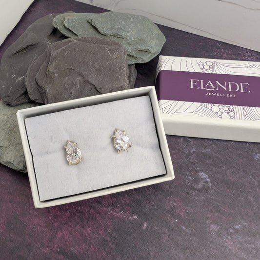 Pear shaped CZ stud earrings