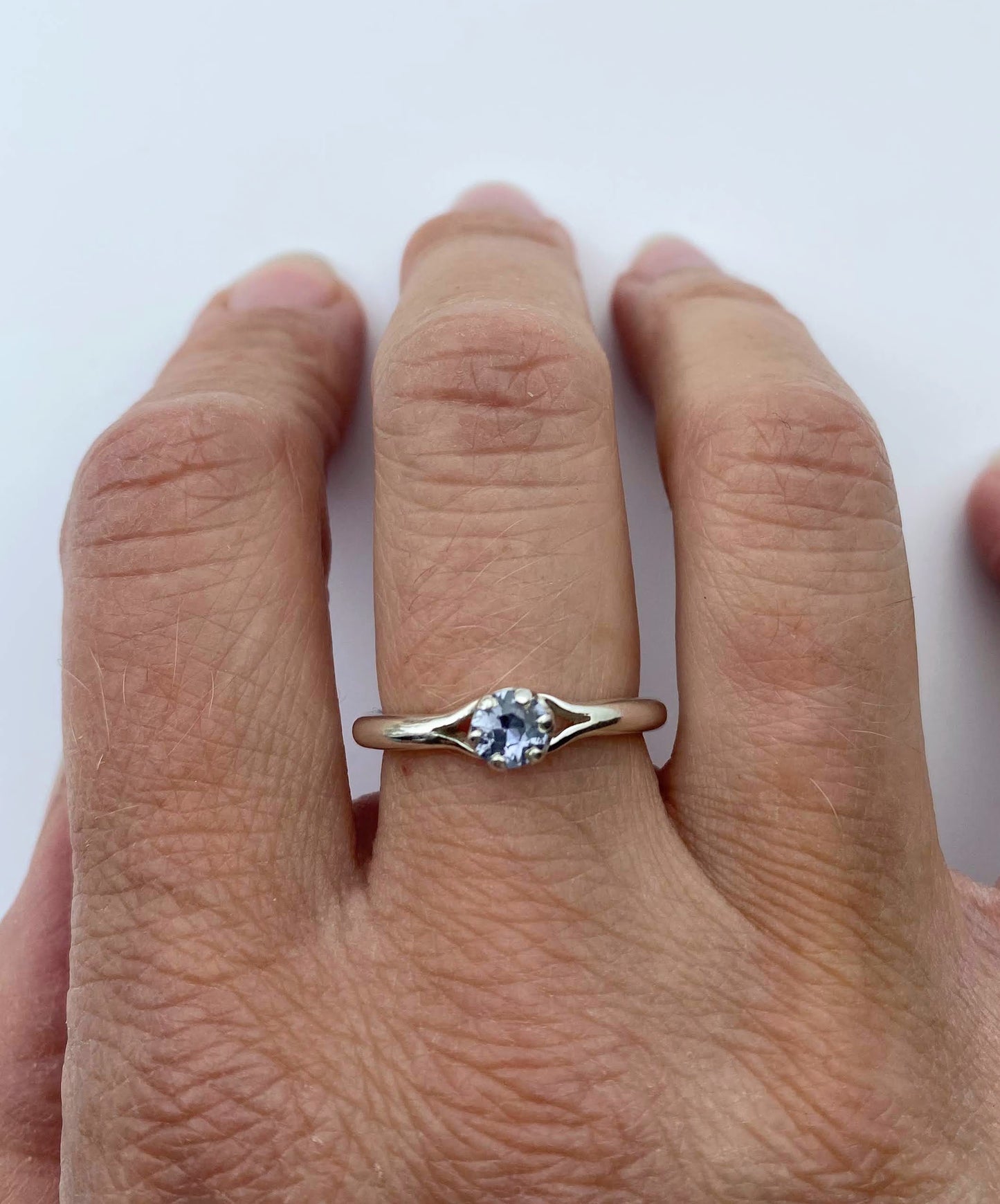 Pale blue spinel and silver ring