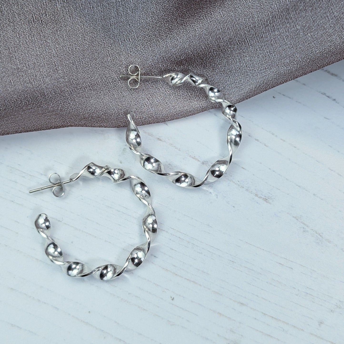 Twisted Silver Hoop Earrings