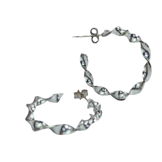 Twisted Silver Hoop Earrings